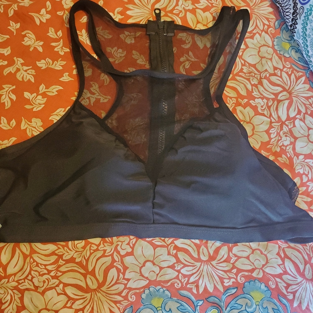 Zip up mesh bikini top